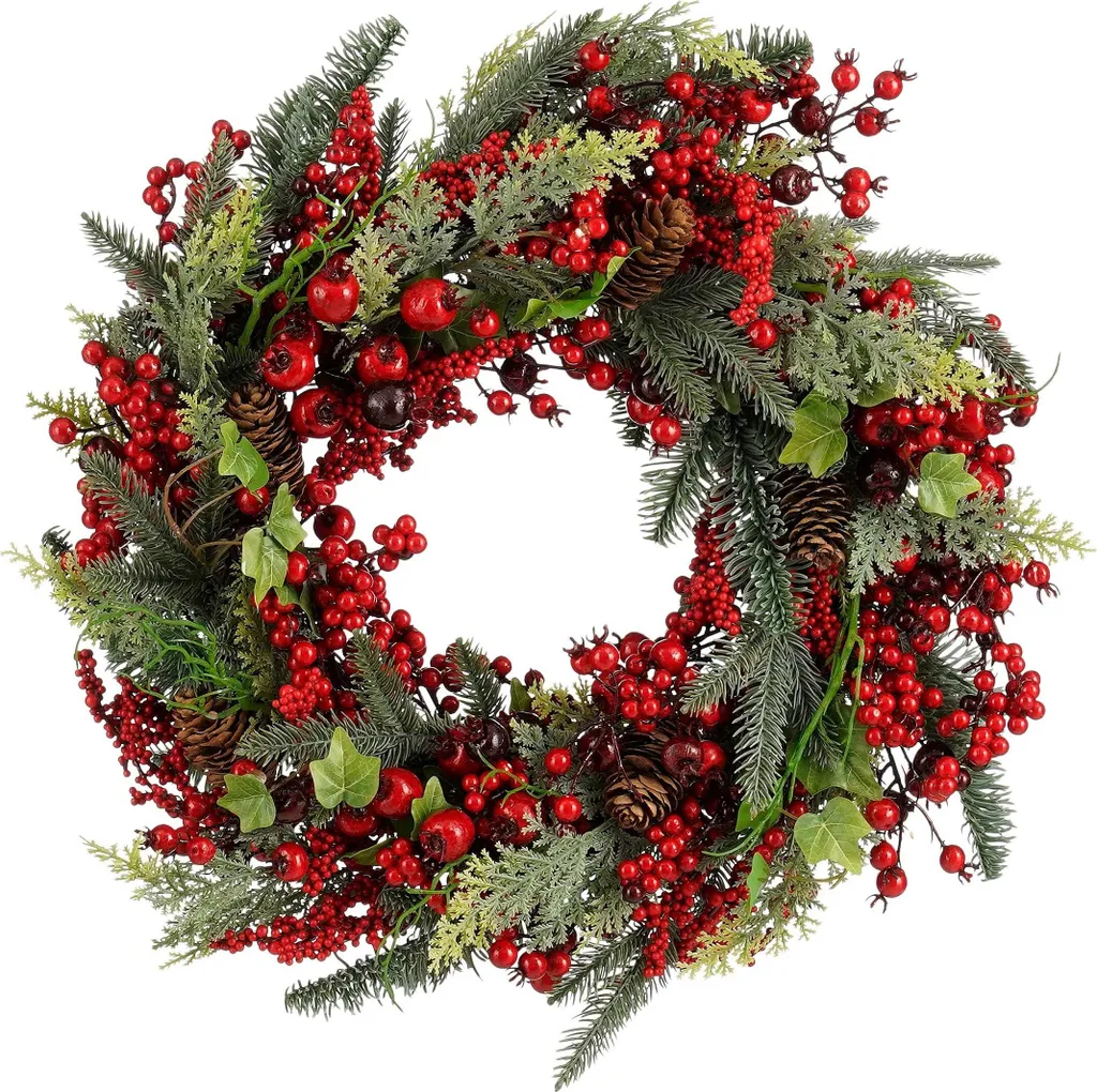 Couronne de Noël décorative aux pommes de pin Norah Rouge 50 cm Mica