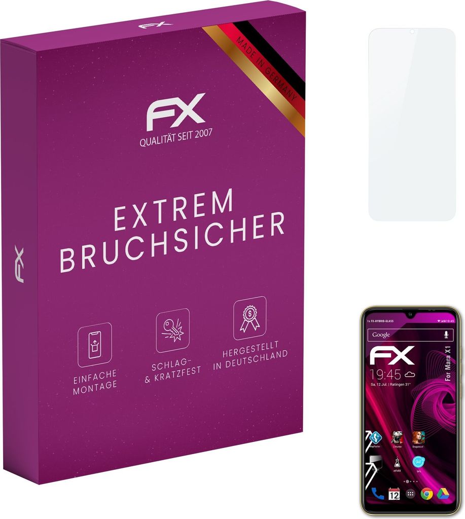 atFoliX FX-Hybrid-Glass Displayfolie kompatibel mit Mara X1 Glasfolie
