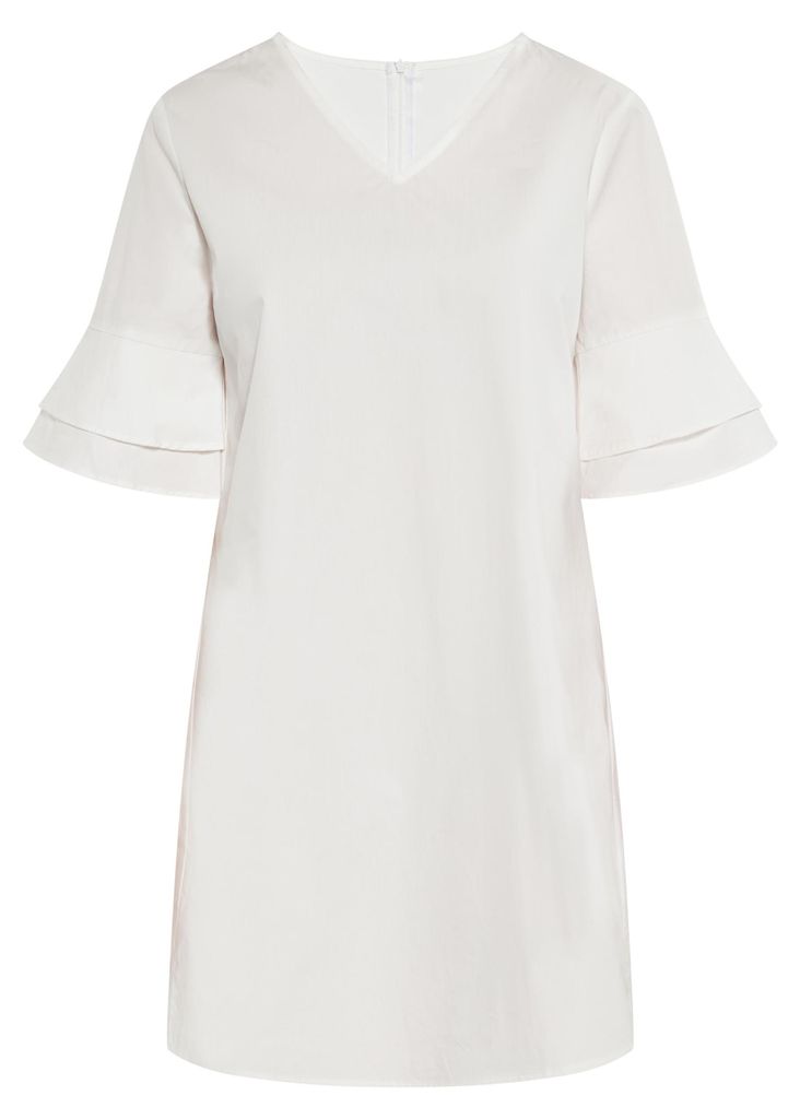 Weißes Damen Minikleid XL aus 100% Baumwolle mit kurzen Ärmeln und V-Ausschnitt