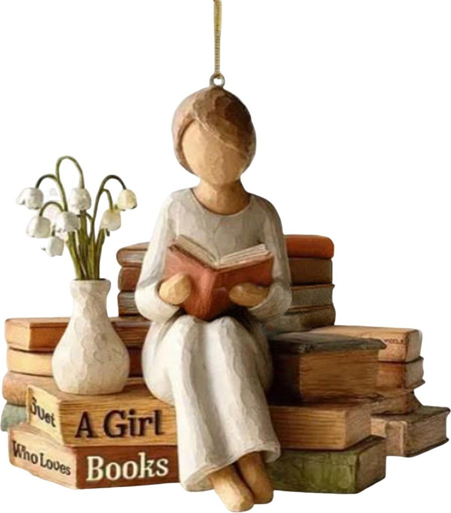 Weihnachtsschmuck „Ein Mädchen, das Bücher liebt“ – 2D-Acryl-Anhänger für Lesefreunde – Geschenkidee für Leseratten, Bücherwürmer, S...