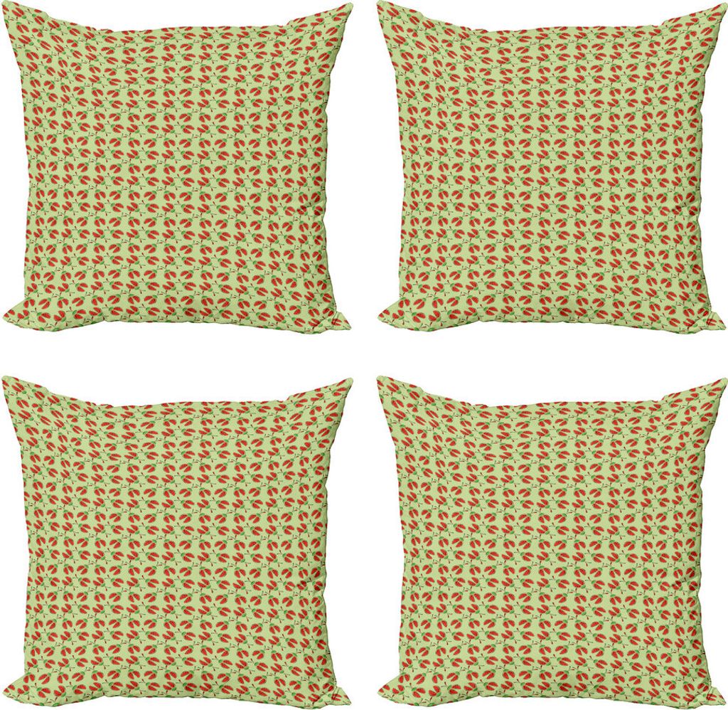 ABAKUHAUS Marienkäfer Kissenbezug Set (4 Stück), Lustige Insekten Frühling, Moderner Doppelseitiger Digitaldruck, 40 cm x 40 cm, Hellgrün Vermi...