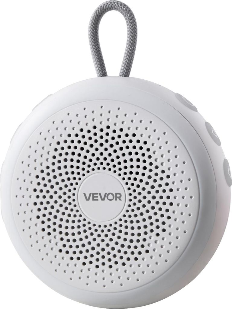 A white VEVOR sound machine with a gray loop on top, shown against a white background.