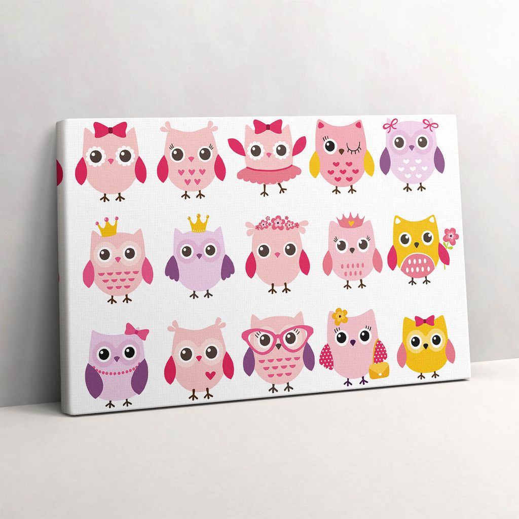Bunte Eulen im Stil eines Kindes – Leinwandbild Wandbild – 30x20 cm – Leinwandbilder – Wandbilder – Schlafzimmer – Flur