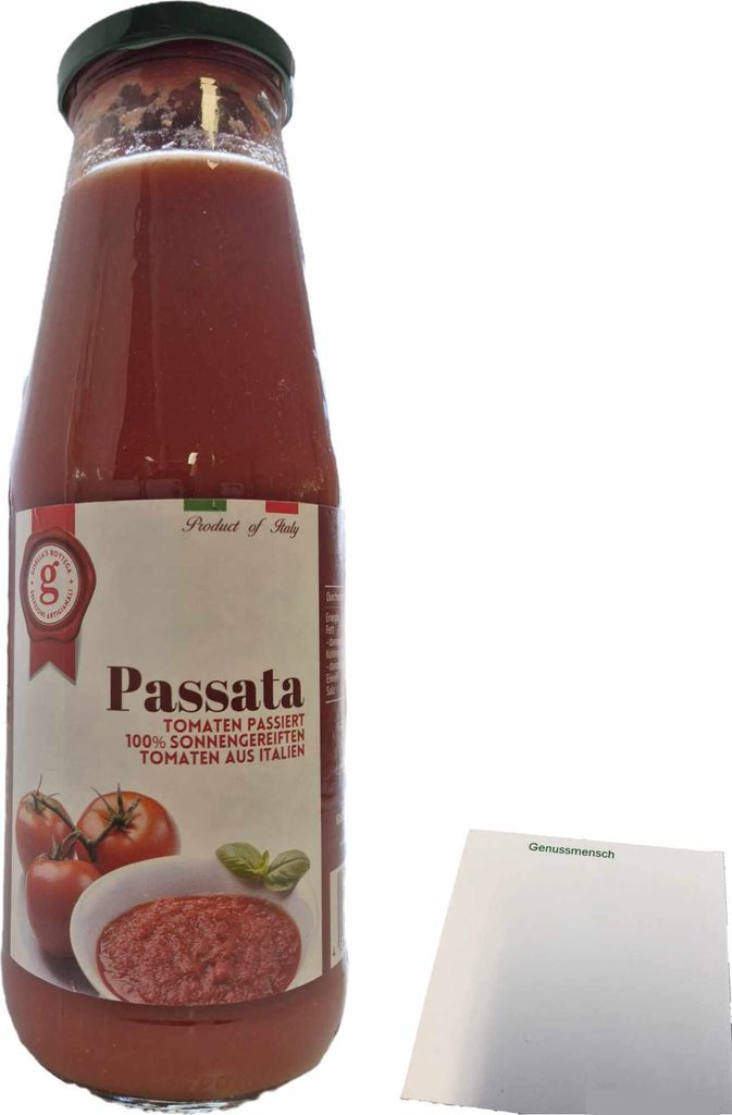 Gisellas Bottega Passata Tomaten passiert 100% Sonmnengereiften Tomaten aus Italien (680g Glas) + usy Block