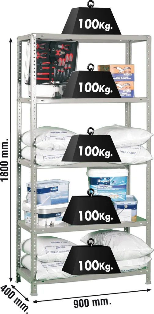 PROREGAL PANDA Étagère à visser 180x90x50cm grise charge max 500kg