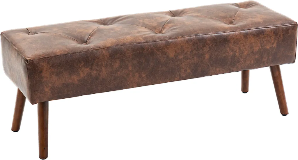 Banc de lit rembourré en aspect cuir vieilli et bois massif style rétro