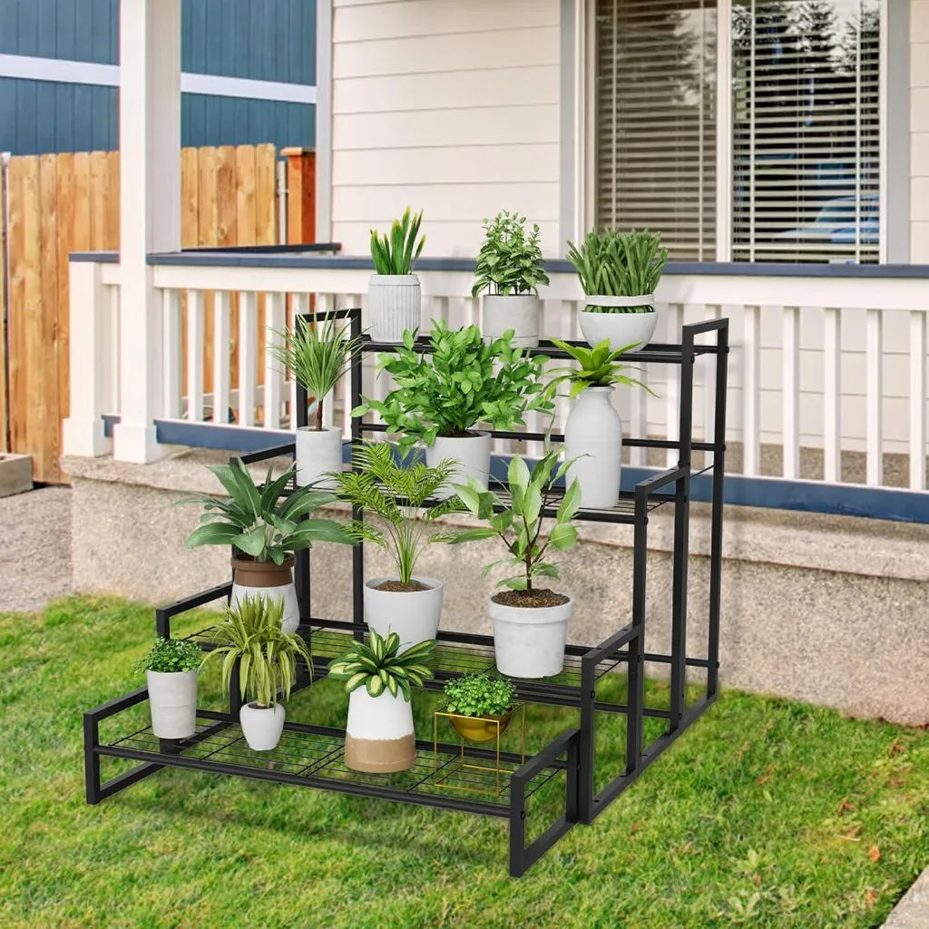 Support à plantes empilable noir multi-niveaux très résistant extérieur