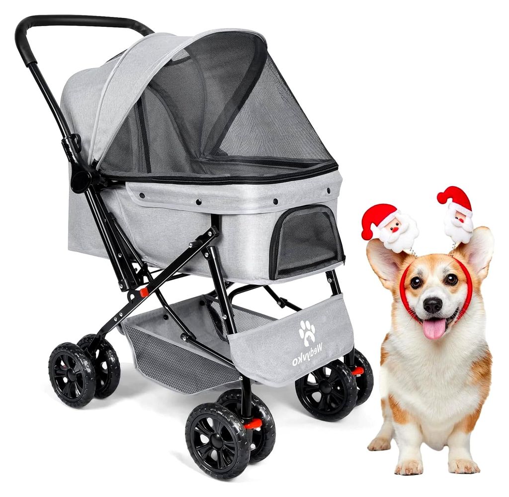 Haustier-Kinderwagen – Hunde-Kinderwagen für mittelgroße Haustiere mit umkehrbarem Griff und 360-Grad-Drehung