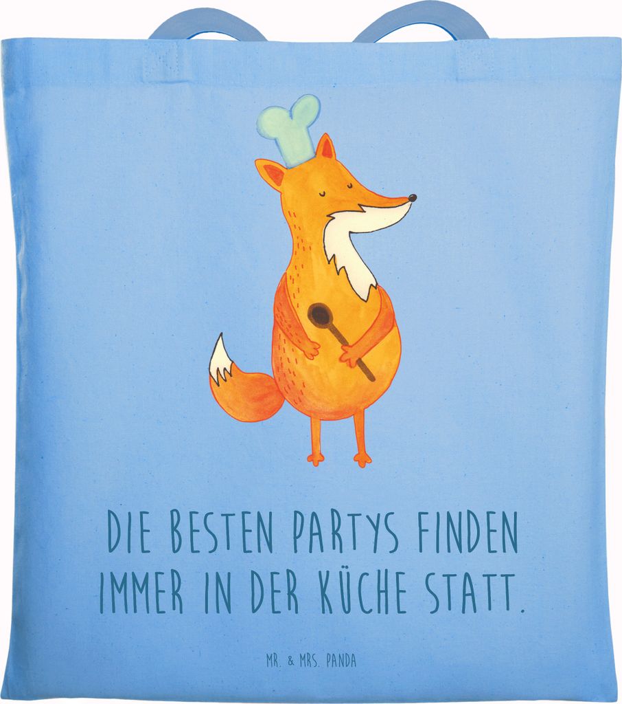 Mr. & Mrs. Panda Beutel Fuchs Koch - Sky Blue - Geschenk, Schultasche, Einkaufstasche, Tasche, Hungrig, Bäcker, Chefkoch, Abendessen, Shopping, Ge...