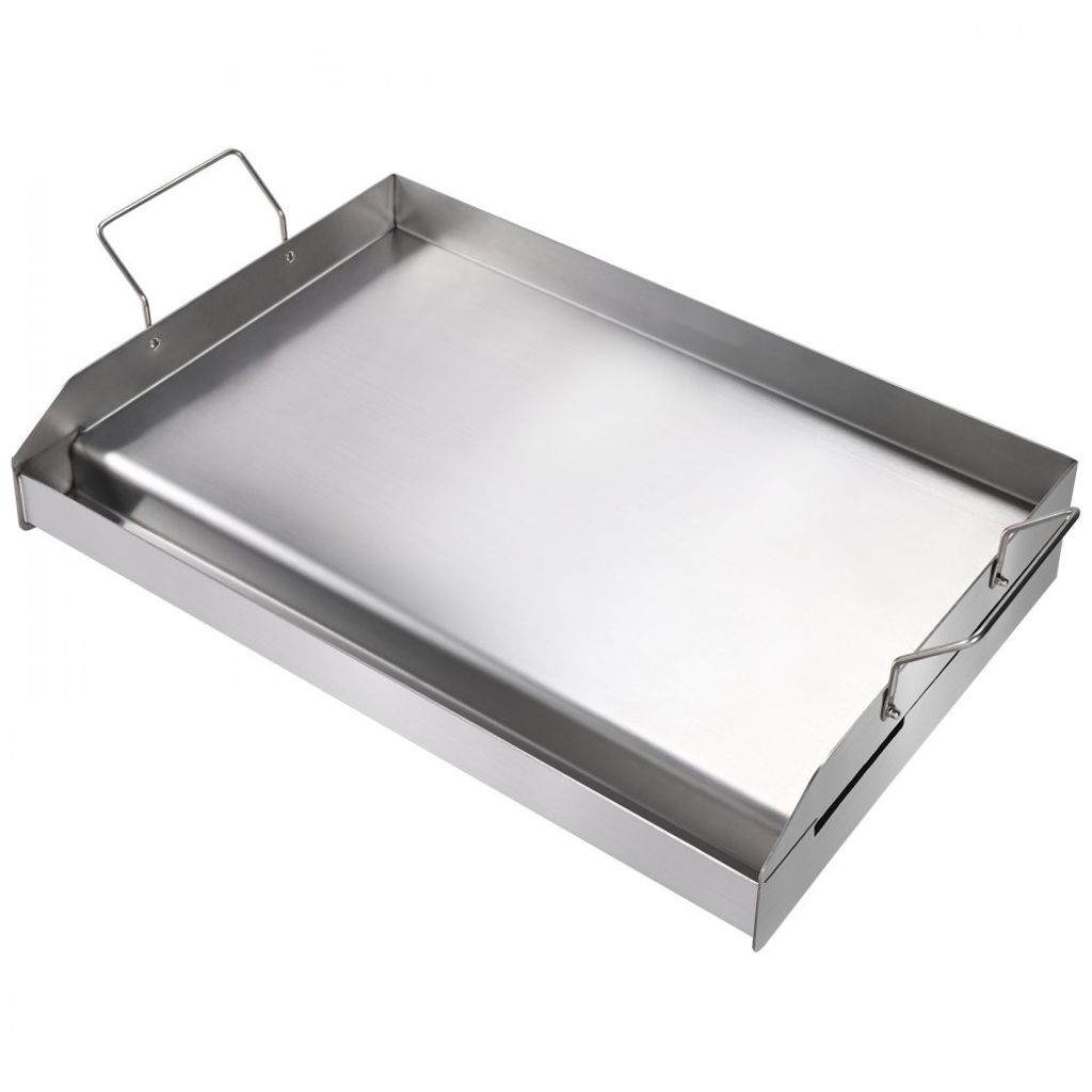 Grillplatte 430 Edelstahl 58,7 x 39,5 x 9,9 cm - Universelle Grillplatte 2 mm Dicke - Outdoor BBQ Party Grillplatte mit Griff für Gasgrill, Kohleg...