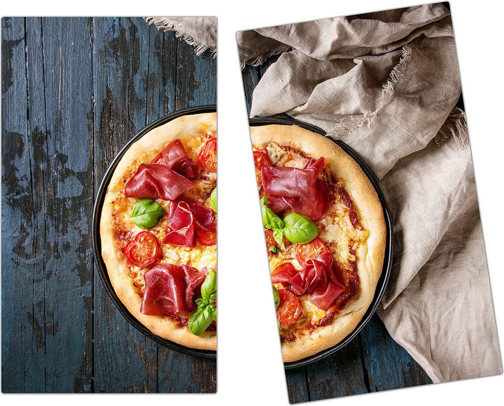 Spritzschutz Herdabdeckplatte Schneidebrett aus Glas Pizza klassisch 2-Teilig (60x52cm)