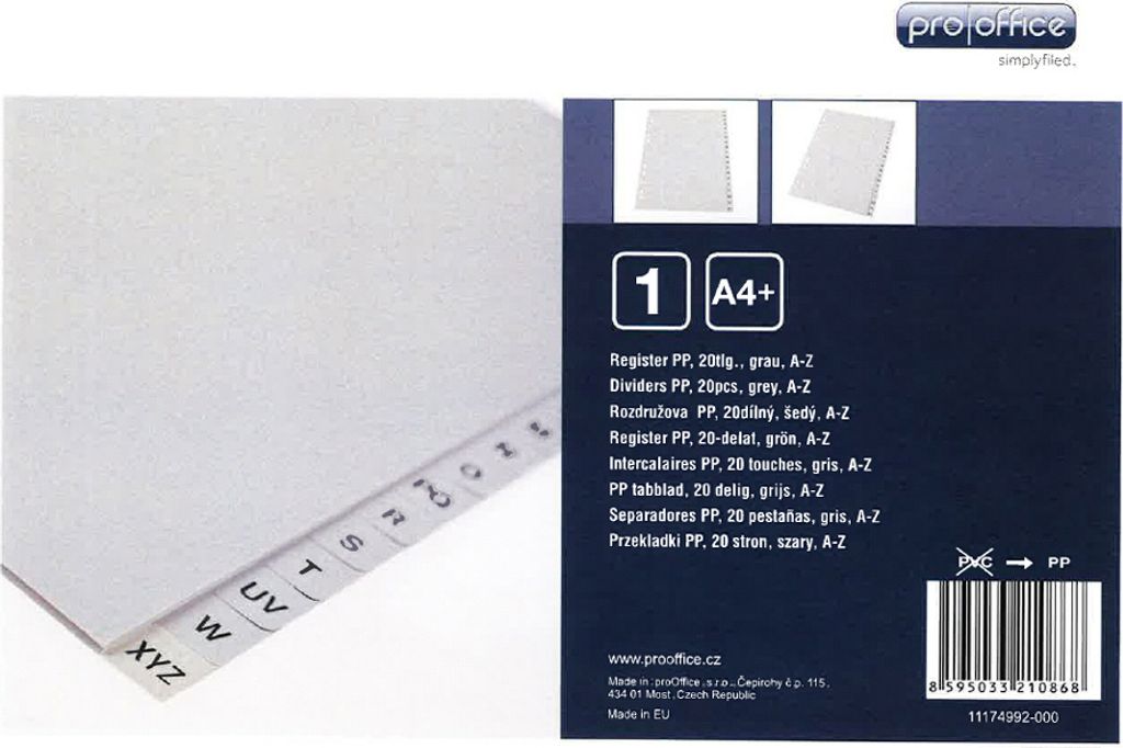 proOFFICE Kunststoff-Register A-Z A4 20-teilig grau Produktbild 