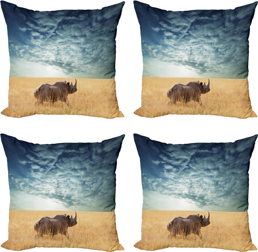 ABAKUHAUS Safari Kissenbezug Set (4 Stück), Tier Dramatische bewölkten Himmel, Moderner Doppelseitiger Digitaldruck, 60 cm x 60 cm, Blaugrau und ...