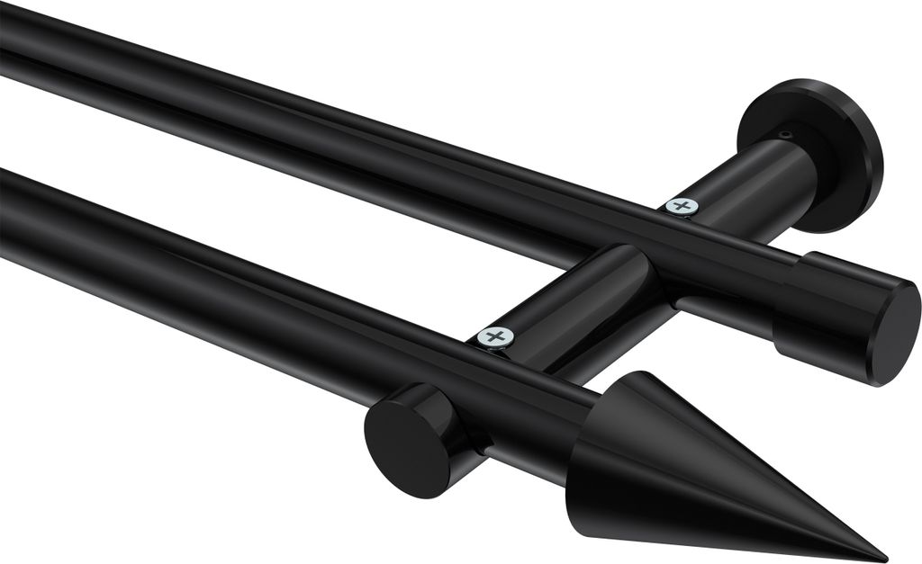 Interdeco Gardinenstange / Vorhangstange Schwarz, Typ Platon Savio (Kegel) ohne Ringe, 20 mm Ø 2-läufig, 440 cm