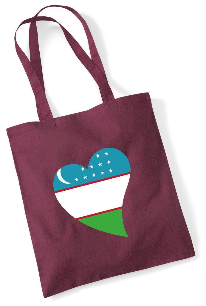 Huuraa Jutebeutel Usbekistan Flagge Herz 10 Liter Burgundy Baumwolle Tasche Geschenkidee
