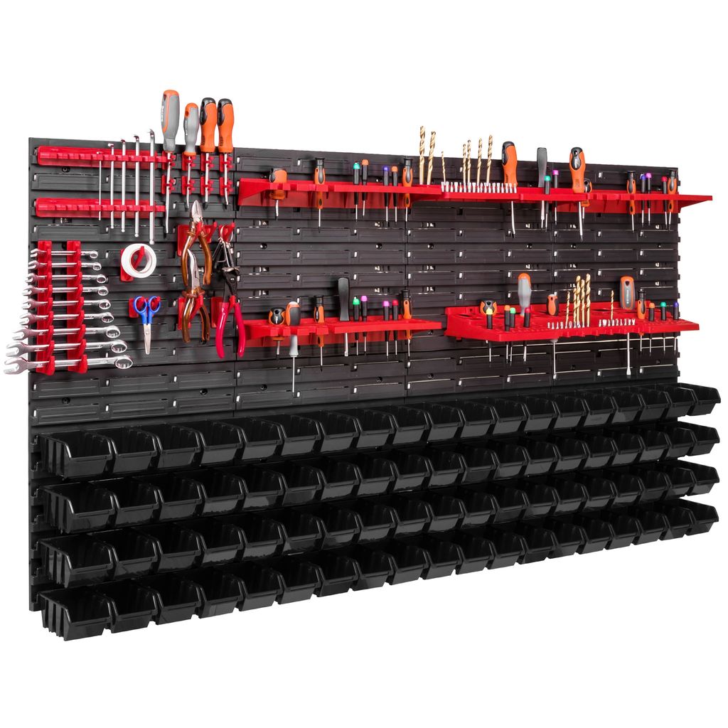 76 Stapelboxen Werkzeughalter Wandregal Werkstattregal Werkzeugwand 156x78cm Werkzeughalter Lagersystem Schüttenregal Sichtlagerkästen Extra Star...