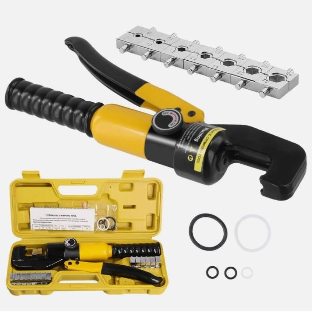Hydraulische Crimpzange 4-70 mm² 10 Tonnen Kabelschuh Presswerkzeug Set mit 8 Crimpeinsätzen und Koffer