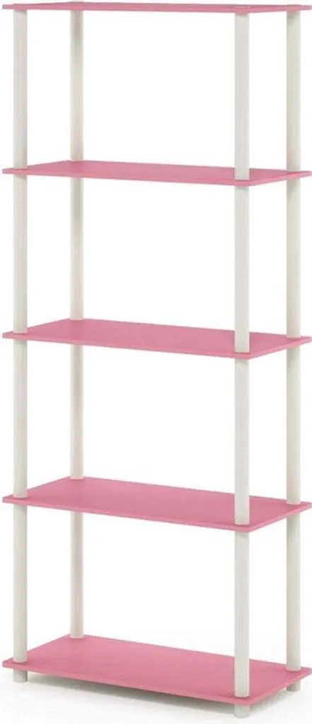 Étagère design rose et blanc en bois robuste et métal structure 145 cm