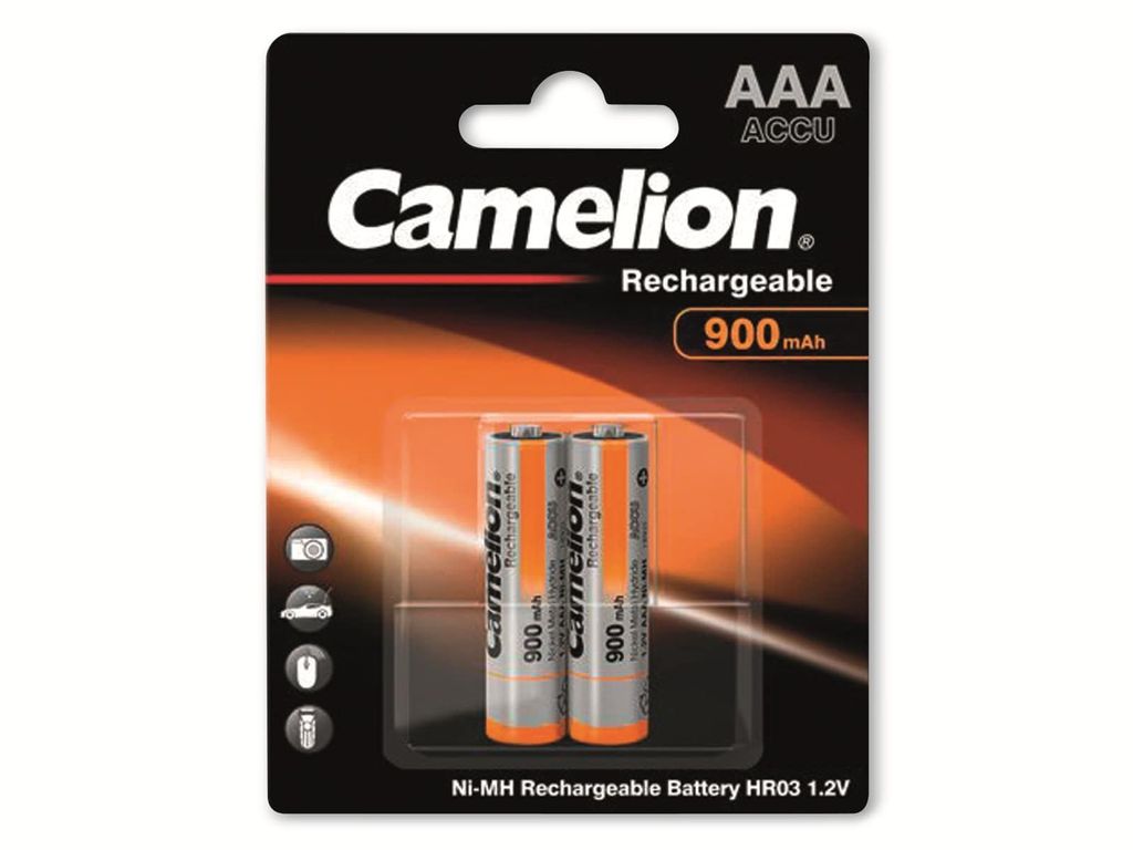 Camelion NH-AAA900-BP2, Wiederaufladbarer Akku, AAA, Nickel-Metallhydrid (NiMH), 1,2 V, 2 Stück(e), 900 mAh