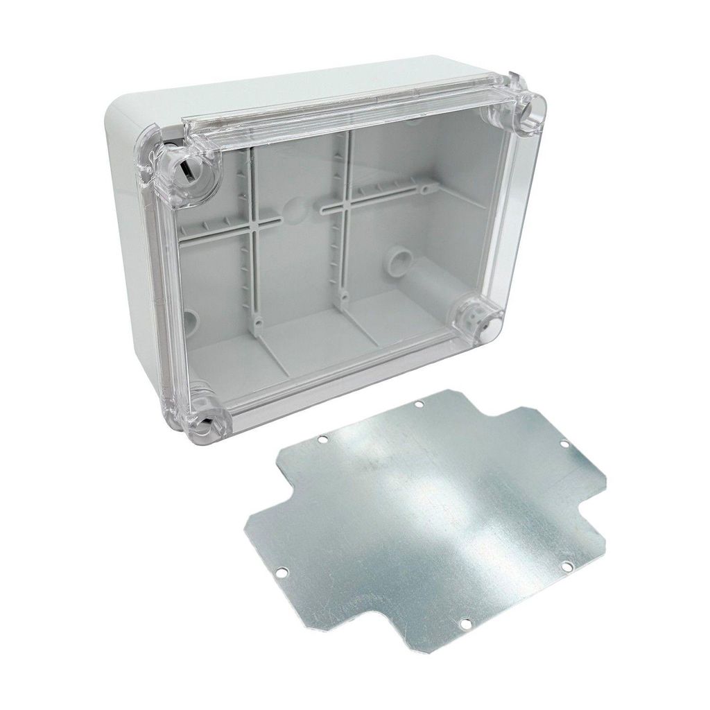ARLI Abzweigdose IP67 Sichttür Aufputz 190 x 145 x 80 mm Feuchtraumdose transparent Deckel inkl. Montageplatte