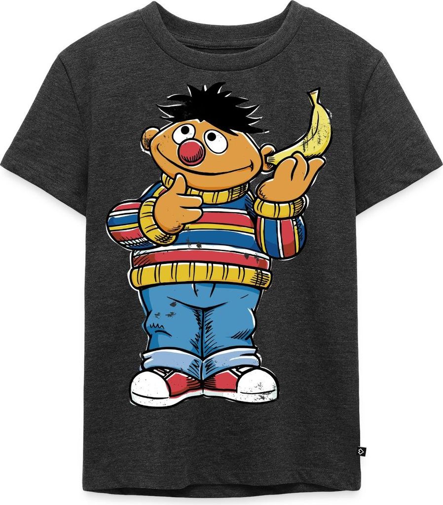 Spreadshirt Sesamstraße Ernie am Bananentelefon Kinder Premium T-Shirt, 98/104 (2 Jahre), Anthrazit meliert