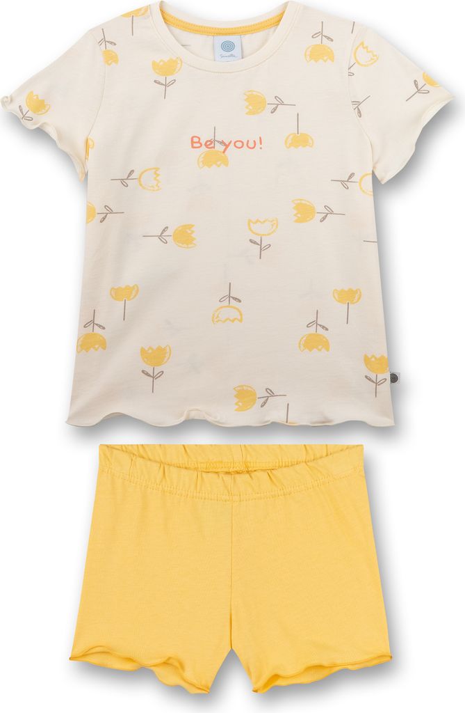 Sanetta Mädchen Schlafanzug kurz Bio Baumwolle Gelb Hellgelb Blumen