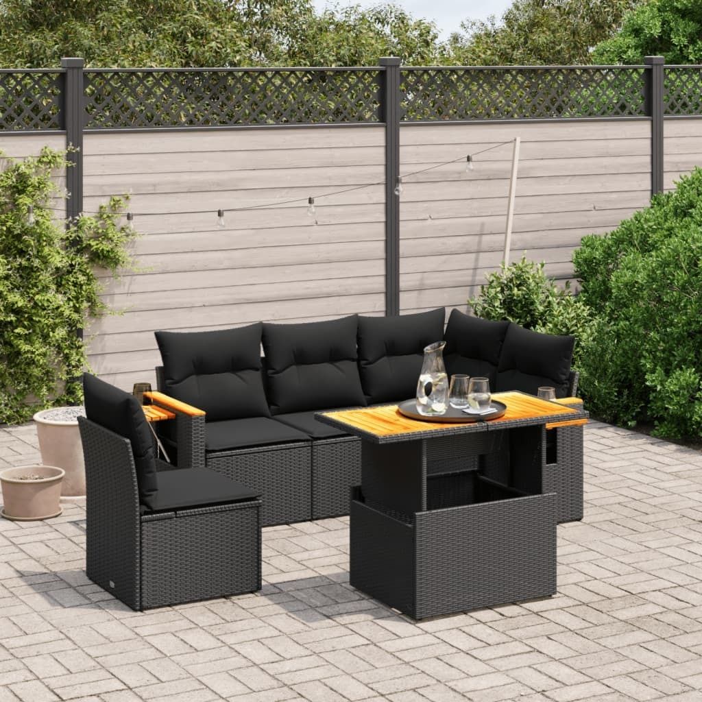 Maison Exclusive - 6-tlg. Garten-Sofagarnitur mit Kissen Schwarz Poly Rattan