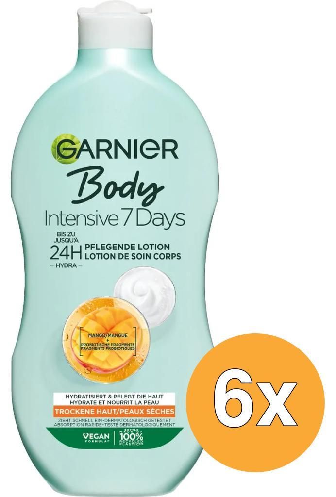 6x Garnier Body Lotion 400ml Intense 7 Days Mango Droge Huid