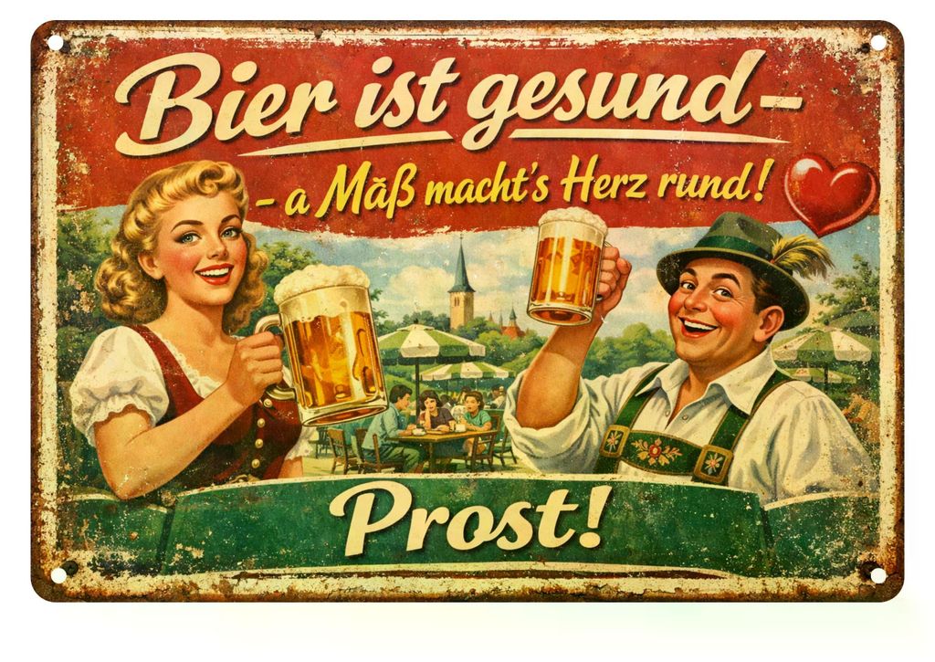 Blechschild 20x30cm Bier ist gesund Prost Retro Produktbild 