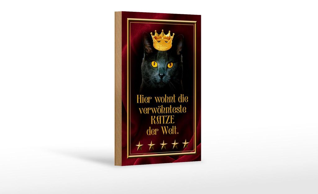 Holzschild Spruch 12x18cm hier wohnt Katze der Welt