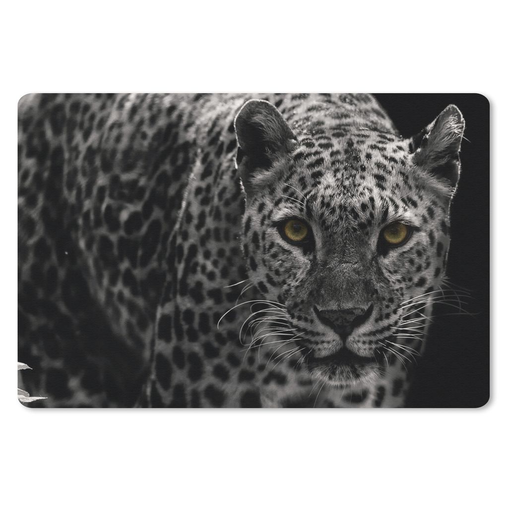 MuchoWow Schreibtischunterlage Leopard - Schwarz - Weiß 60x40 cm - XXL Mauspad - Großes Mauspad