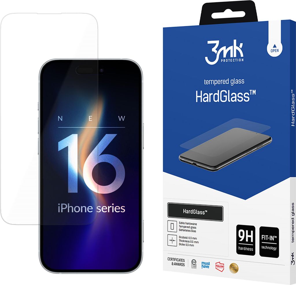 3MK HardGlass, Apple, iPhone 16 Plus, Schlagfest, Kratzresistent, Transparent, 1 Stück(e)
