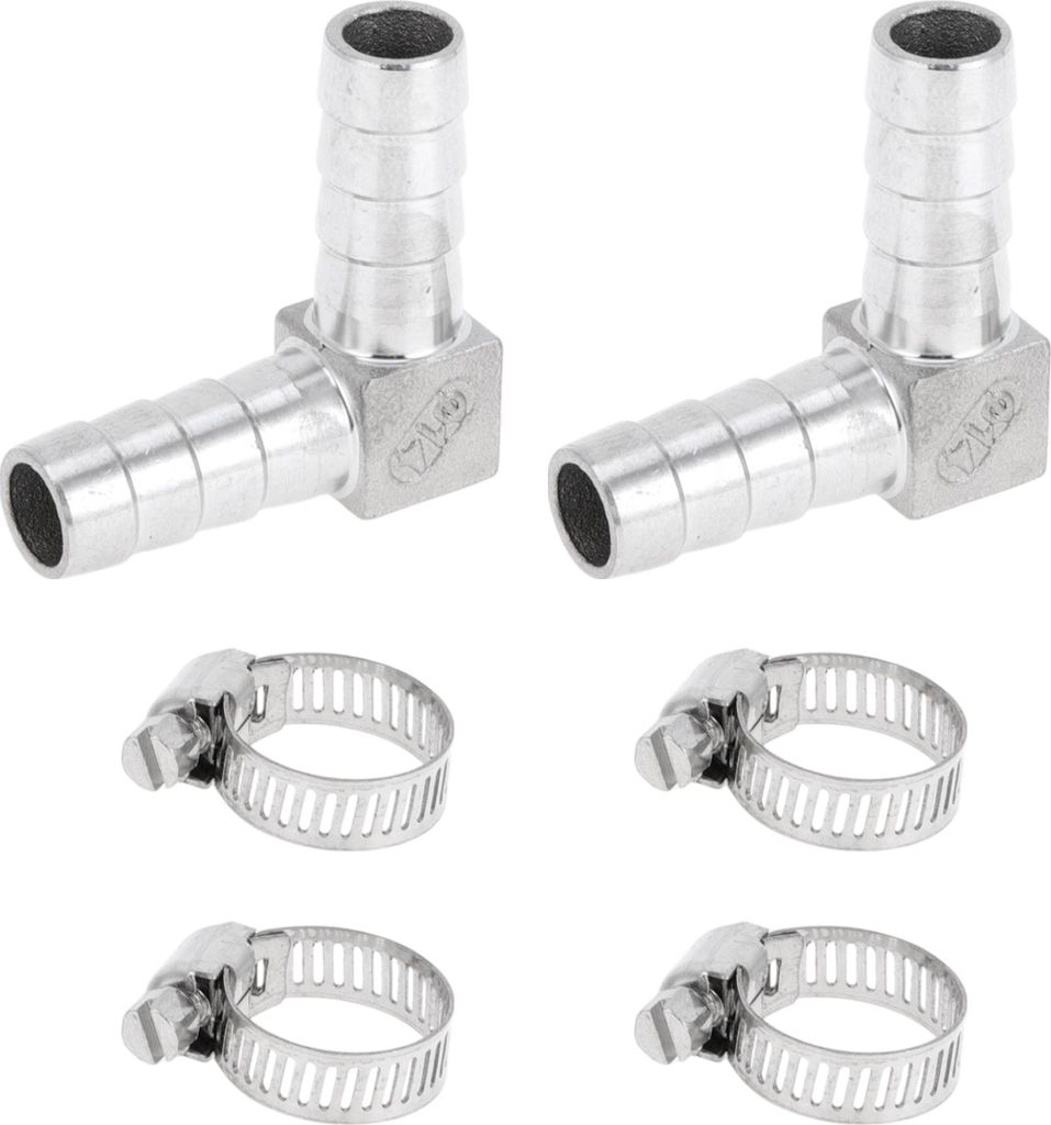 304 Edelstahl Schlauchstutzen 35/64" 90 Grad Verbinder für Luft Wasser Öl Gas Kraftstoff 1 Set Silberton
