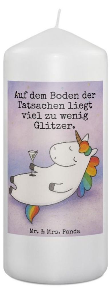 Mr. & Mrs. Panda Kerze Einhorn Cocktail Design 19 x 8 cm - Weiß - Geschenk, Einhörner, Erinnerungskerze, Spruch, Stumpenkerze, Geburtstag, Freund...
