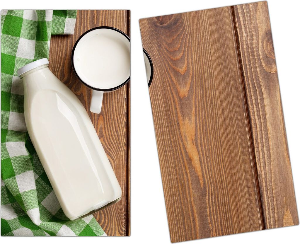 Spritzschutz Herdabdeckplatte Schneidebrett aus Glas Michlflasche und Tasse 2-Teilig (60x52cm)