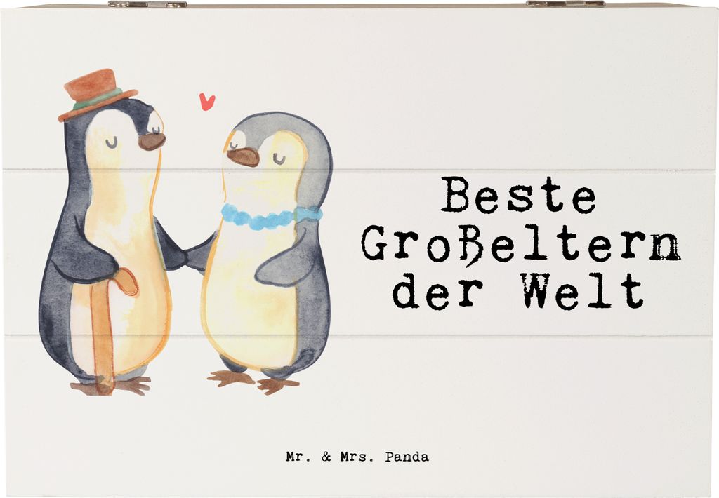 Mr. & Mrs. Panda Holzkiste Pinguin Beste Großeltern der Welt 22 x 15 cm - Weiß - Geschenk, Oma, Schatulle, Geschenkbox, Enkelin, Omi, Erinnerungs...