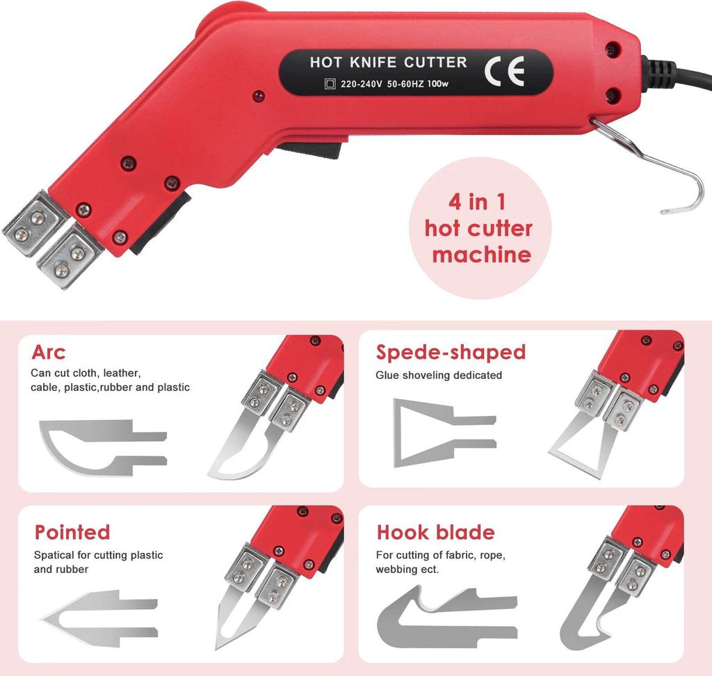 Polystyrol- und Styroporschneider - Elektrisches Heißmesser 100 W 220 V - Schaumstoffschneider mit Nutplatte und 2 Klingen - Rot