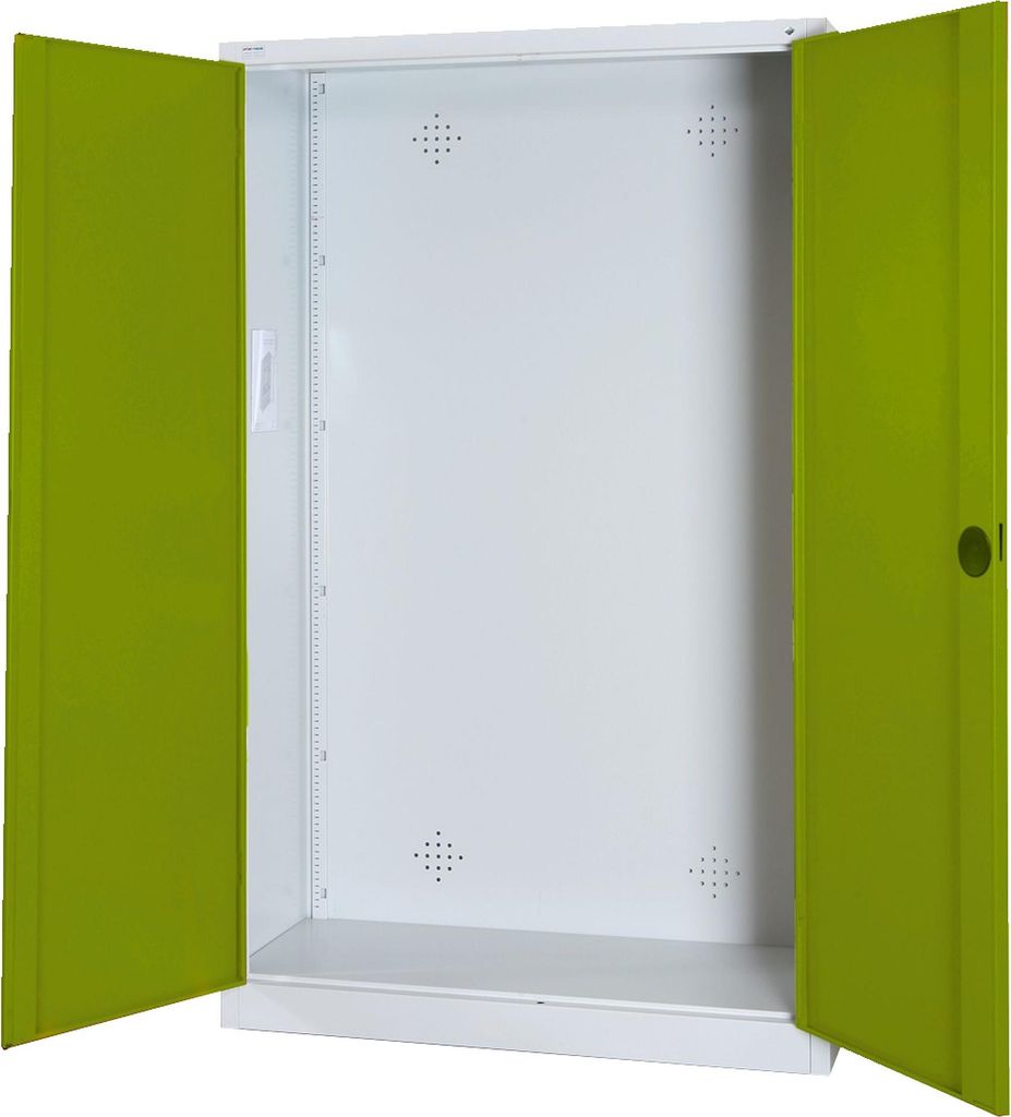 C+P Modul-Sportgeräteschrank mit Vollblech-Flügeltüren, HxBxT 195x120x50 cm, Ergo-Lock Muldengriff, Clowngrün (RAL 110 80 60), Lichtgrau (RAL 7...