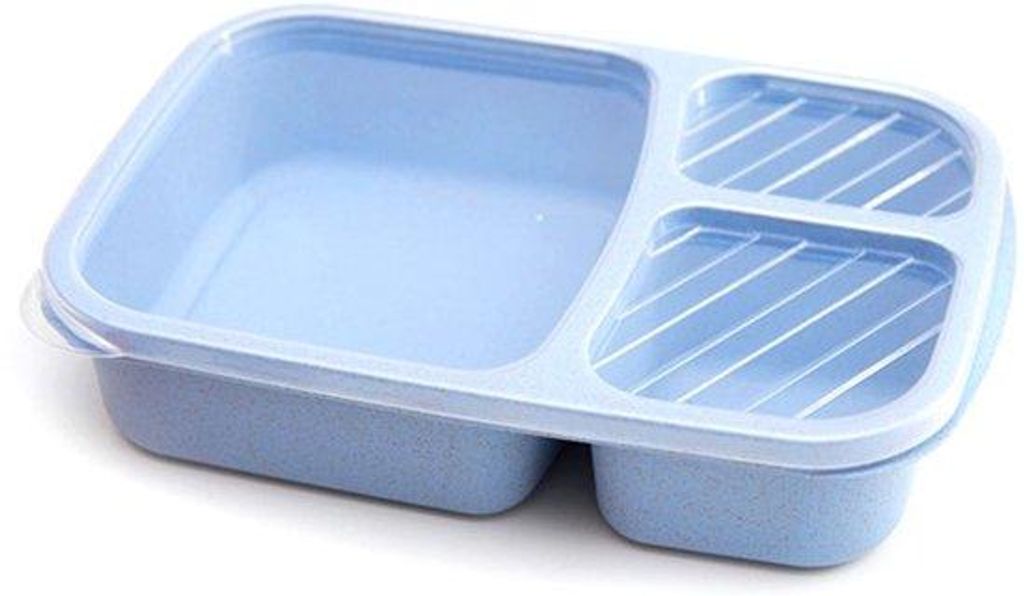 Milieuvriendliche, blauwe, 3-teilige, lekvriese Lunchbox - Magnetron- und Geschirrspüler-beständig - Ideal für Büro, Schule und Picknick