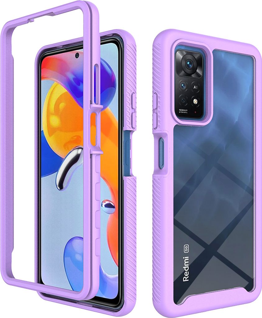 Redmi Note 11 Pro Hülle, Hybrid Transparente Rückseite Robust TPU Bumper Rutschfest Stoßfest Ganzkörper Schutzhülle für Xiaomi Redmi Note 11 ...