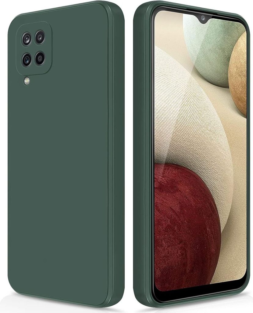 Silikon Hülle für Samsung Galaxy A12 Flüssigsilikon Dünn Gel Gummi Matt Kratzfeste Schutzhülle Nachtgrün