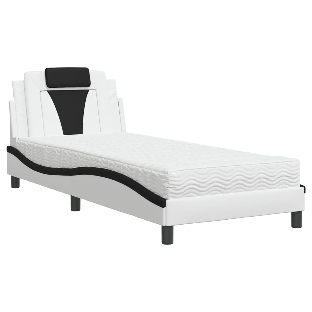 Bett "Viana" mit Matratze Weiß und Schwarz 80x200 cm Kunstleder