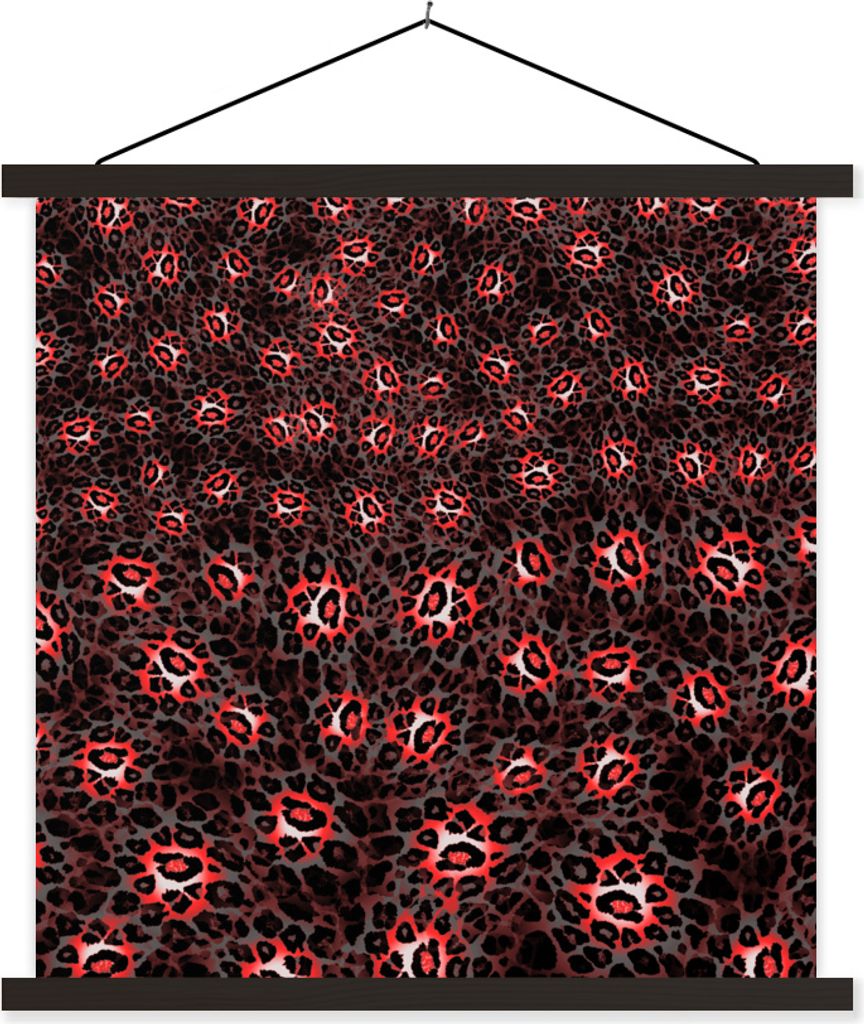 MuchoWow Textilposter Leopard - Rot - Muster 60x60 cm mit schwarzem Rahmen - Posteraufhänger