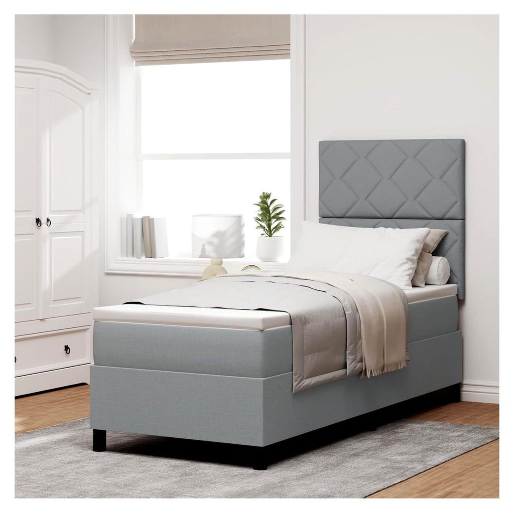 Boxspringbett mit Matratze in Hellgrau 80x200 cm Stoff Gästebett Familienbett