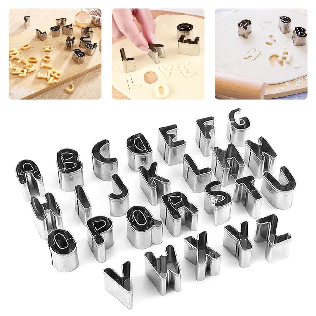 Buchstabenförmige Fondant-Ausstecher für Kuchen, Brot und Gemüse, Brotformen, Keksformen, Zubehör für essbare Kuchendekoration, 26 Buchstabenf...