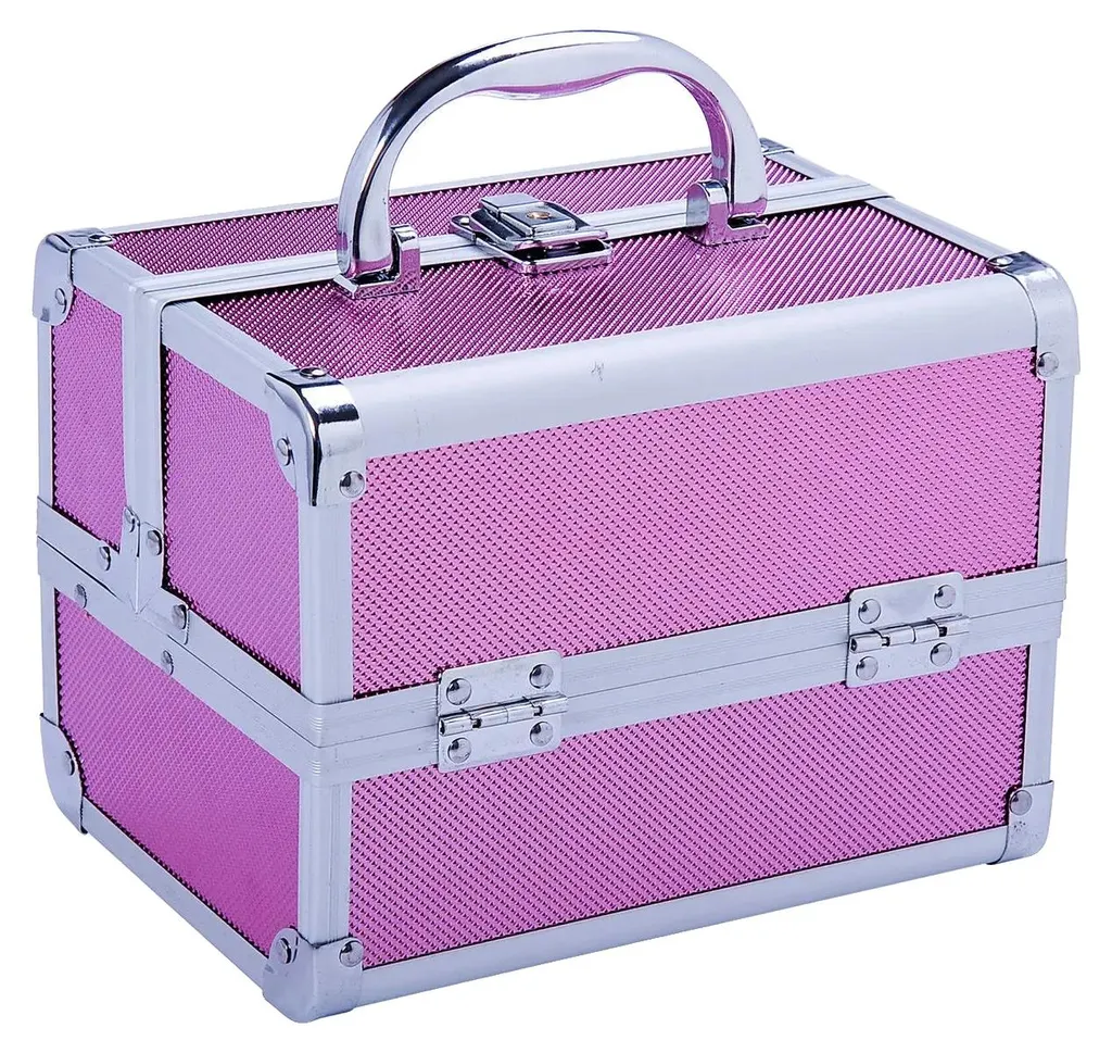 Trousse maquillage rose compartimentée et miroir de courtoisie de voyage