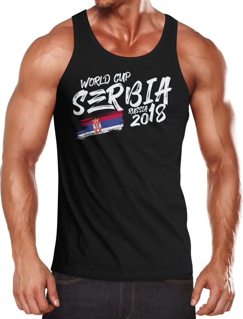Herren Tanktop Serbien Serbia WM Fußball Weltmeisterschaft 2018 World Cup Fan-Shirt Moonworks schwarz XL