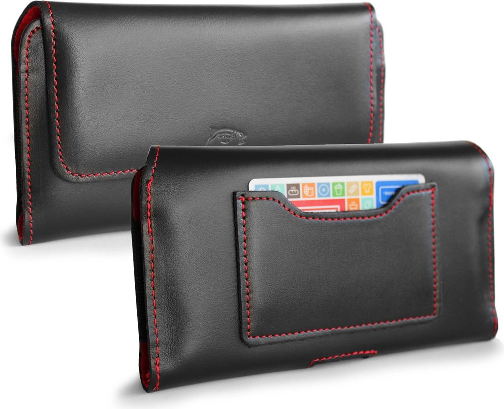 LURESKO ELLA XXL Schutzhülle aus Leder für Handys - 170x85x12 / für Rucksacktaschen (schwarz, roter Faden)
