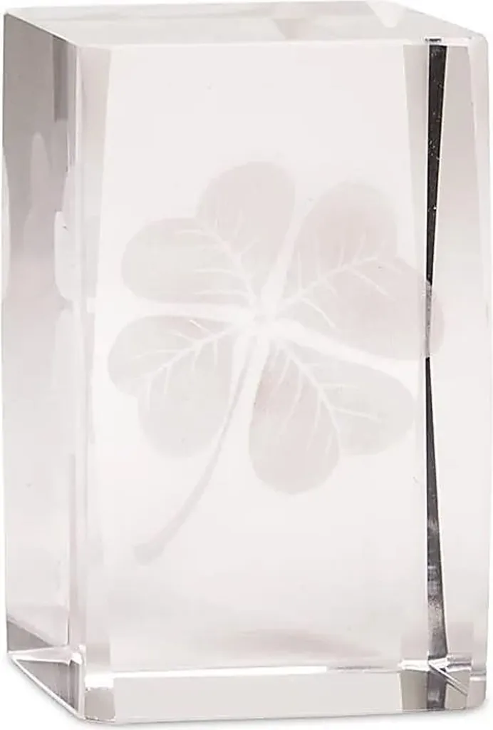 Bloc Cristal 3D Gravure Laser Trèfle 8x5 cm - Finition Haute Brillance