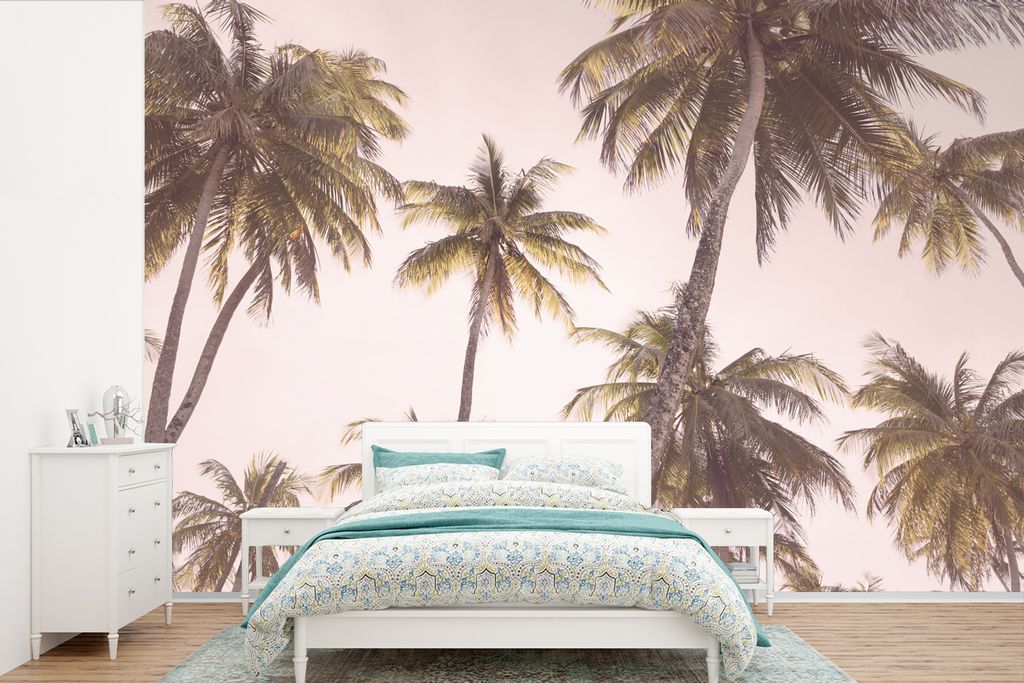 MuchoWow Fototapete für Wohnzimmer oder Schlafzimmer Wandtapete Vinyl Motivtapete Palmen - Grün - Sonne - Natur - 330x220 cm - Fototapeten